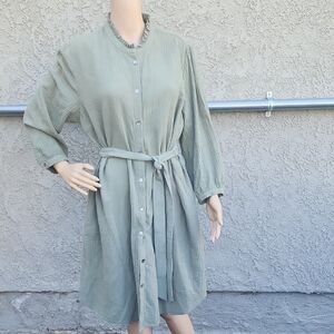 Soft Surroundings Green Long Sleeve Tie Front Dress